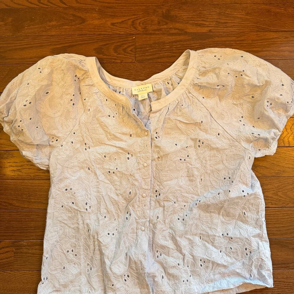 Calypso St. Barth Women’s Boho Blue Lace Blouse Size Large